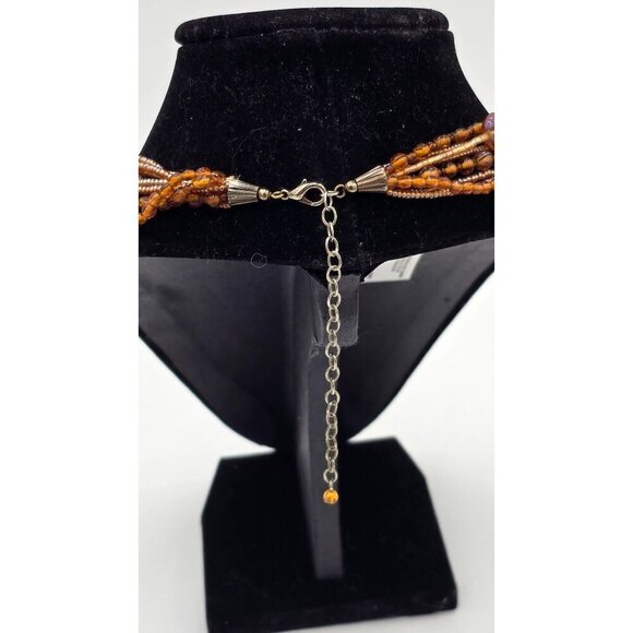 Multi-Strand Amber Glass Beaded 16" Necklace Lobster Claw Clasp Extender - Picture 6 of 9